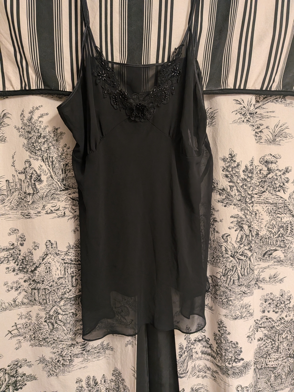 VTG Dentelle Black Sheer Slip Dress with Beaded Neckline 2x-y2k Fairy